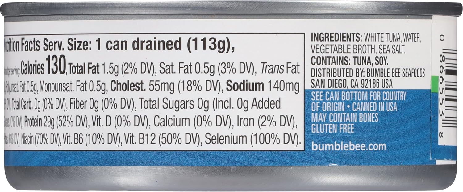 Bumble Bee Low Sodium Solid White Albacore Tuna in Water, 5 oz Can (Pack of 4) - Wild Caught Tuna - 29g Protein per Serving, High in Omega-3s - Non-GMO Project Verified, Gluten Free, Kosher-5