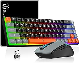 Snpurdiri 60% Wireless Gaming Keyboard and Mouse Combo,Rainbow Backlit Rechargeable 2000mAh Battery,Mini Mechanical Feel Keyboard + Popular RGB Mice for Gaming,Business Office(Gray-Black-Orange)