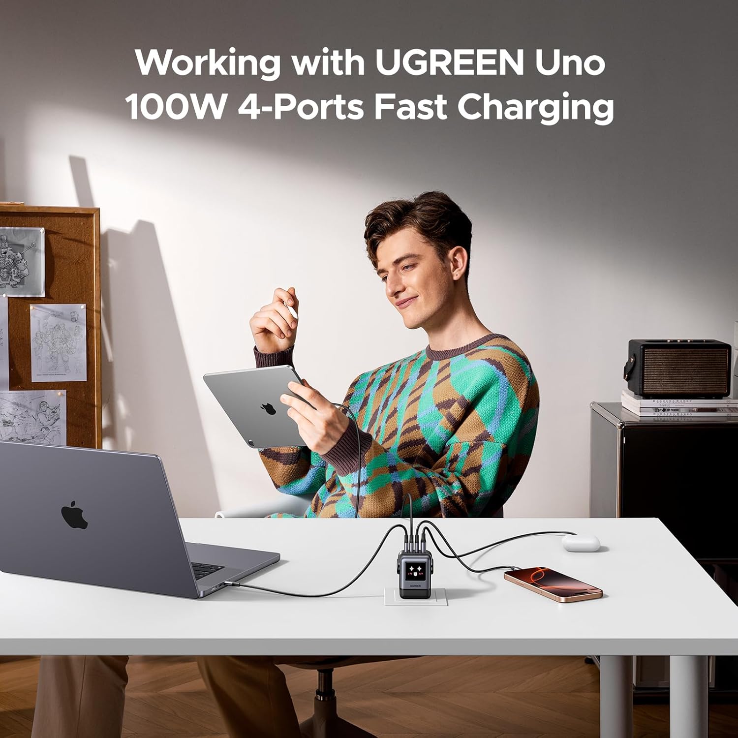 UGREEN Uno Charger 100W USB C Charger, Nexode 4-Port GaN Charger Compact Fast USB C Power Adapter for MacBook Pro/Air, iPad Pro, iPhone 16 Pro, Galaxy S24 Ultra, Pixel 8, Steam Deck, ROG Ally-4