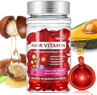 Hair Vitamins Serum Capsule, Hair Treatment Serum Oils, No Need Rinse Hair Repair Essence，Rich in Vitamins A C E Pro B5 Oil for Hair,Hair Serum for Frizzy and Dry Damaged Hair (40 Pcs), Red