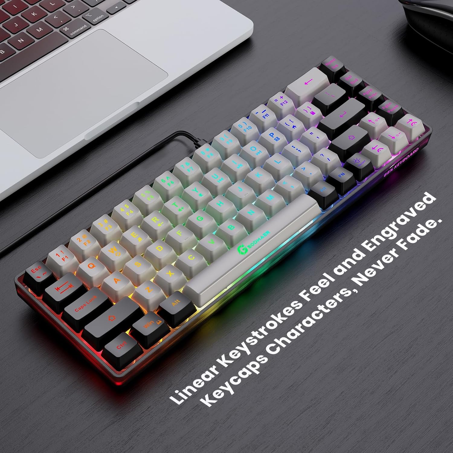 65% Gaming Keyboard, Wired Backlit Mini Keyboard, Ultra-Compact Anti-Ghosting No-Conflict 68 Keys Membrane Gaming Wired Keyboard for PC Laptop Mac Gamer-1