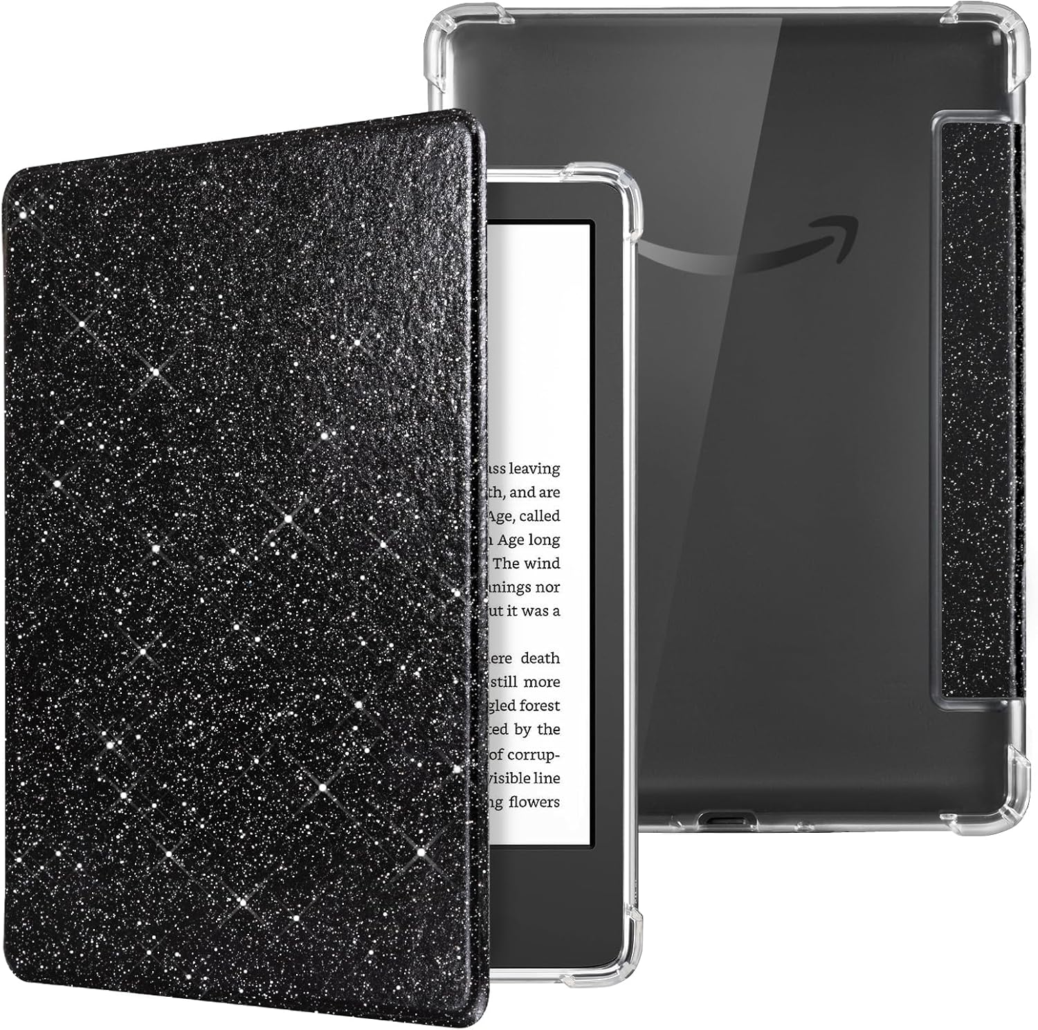 CoBak Case for 6" Kindle 11th Gen (2022) - Ultra Slim Transparent Clear TPU Back Shell Protective Cover with Auto Wake/Sleep for Kindle 11th Generation 2022 Release, Glitter Black-0