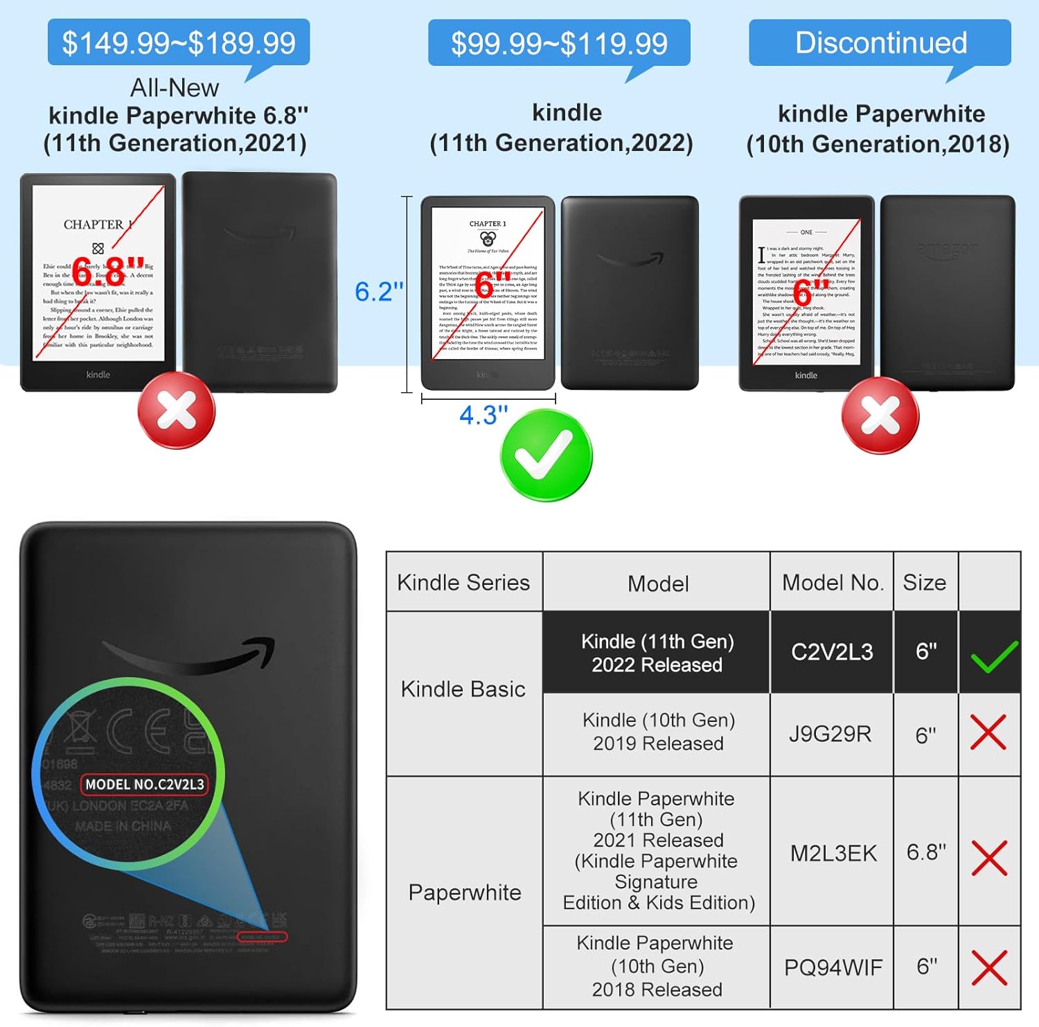 CoBak Case for 6" Kindle 11th Gen (2022) - Ultra Slim Transparent Clear TPU Back Shell Protective Cover with Auto Wake/Sleep for Kindle 11th Generation 2022 Release, Glitter Black-1