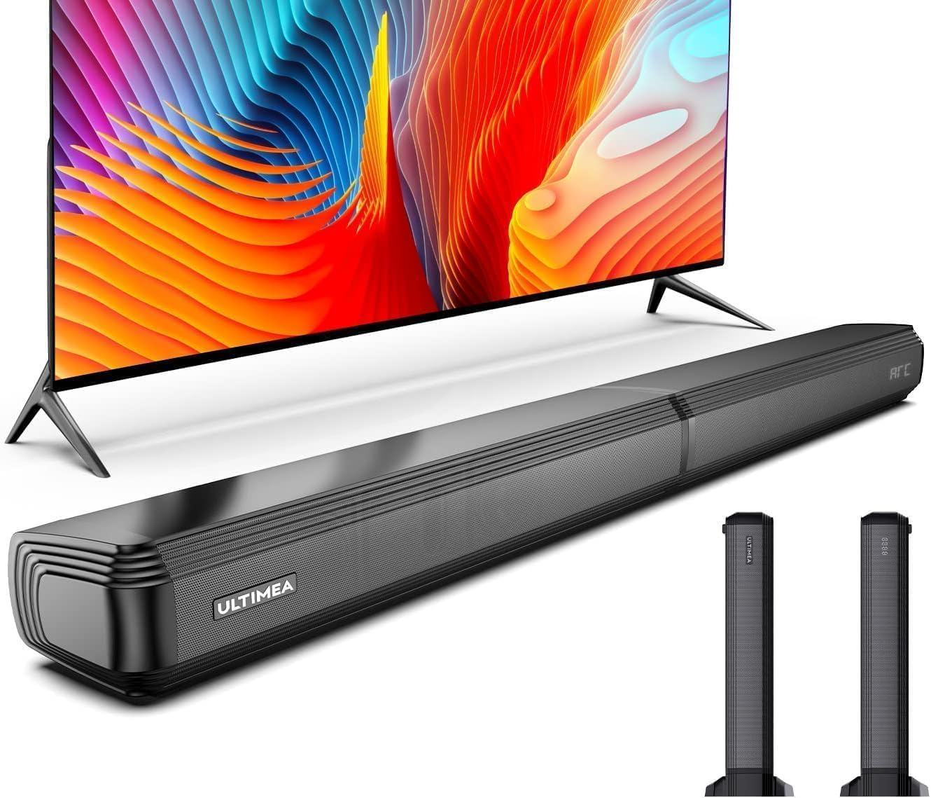 ULTIMEA 2.2ch Sound Bar for Smart TV, Peak Power 100W, 2-in-1 Detachable Soundbar for TV, Bluetooth 5.3 TV Sound Bar, 3 EQ Modes, Bass Adjustable, HDMI ARC/Optical/Aux/Wall Mount, Apollo S40-0