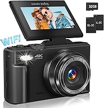 Digital Camera for Photography, 4K Vlogging Camera for YouTube 3" 180° Flip Screen 18X Digital Zoom Compact Retro Camera with 32GB TF Card & 2 Batteries, Black