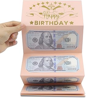 HOMANGA Birthday Money Envelope for Cash Gifts, Surprise Cash Envelope for Wife Women Kids, Birthday Gift Card for Women Girls, Pink Rose Gold Money Holder