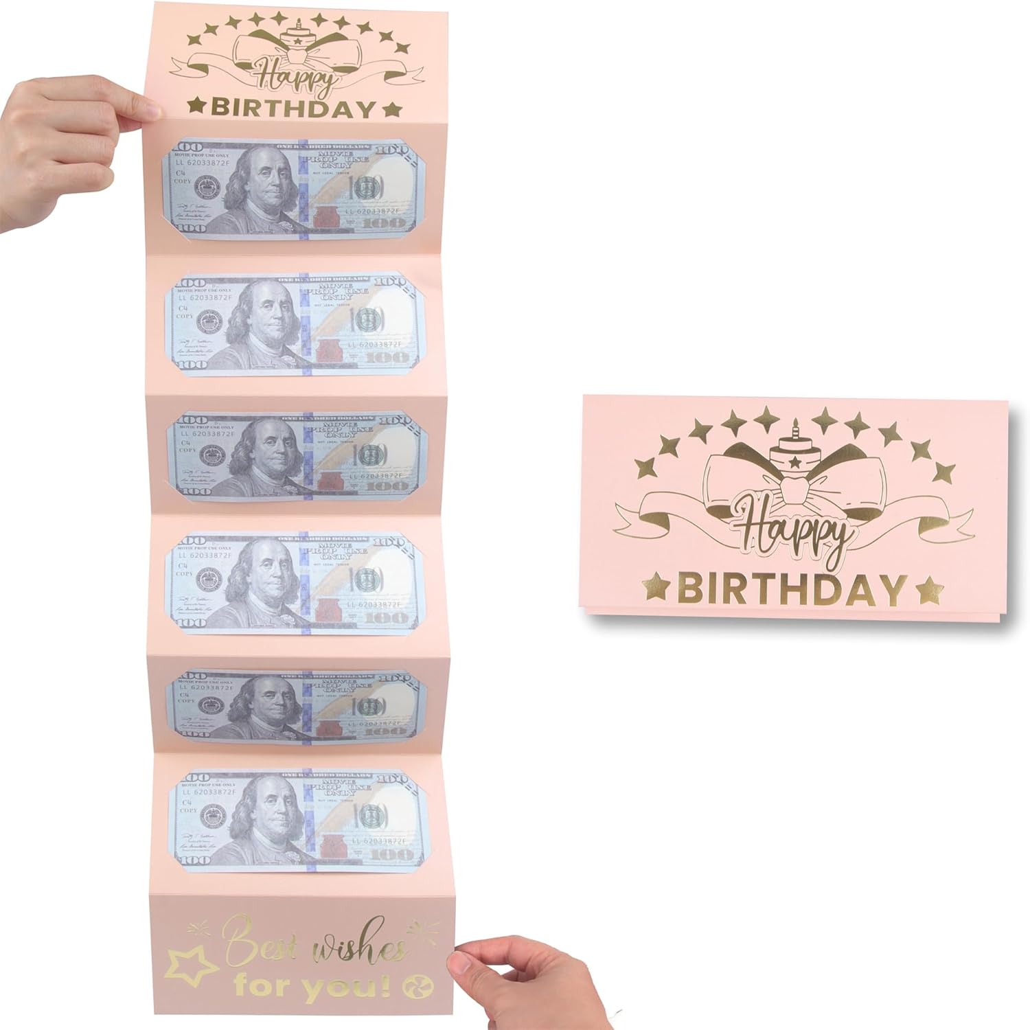 HOMANGA Birthday Money Envelope for Cash Gifts, Surprise Cash Envelope for Wife Women Kids, Birthday Gift Card for Women Girls, Pink Rose Gold Money Holder-4