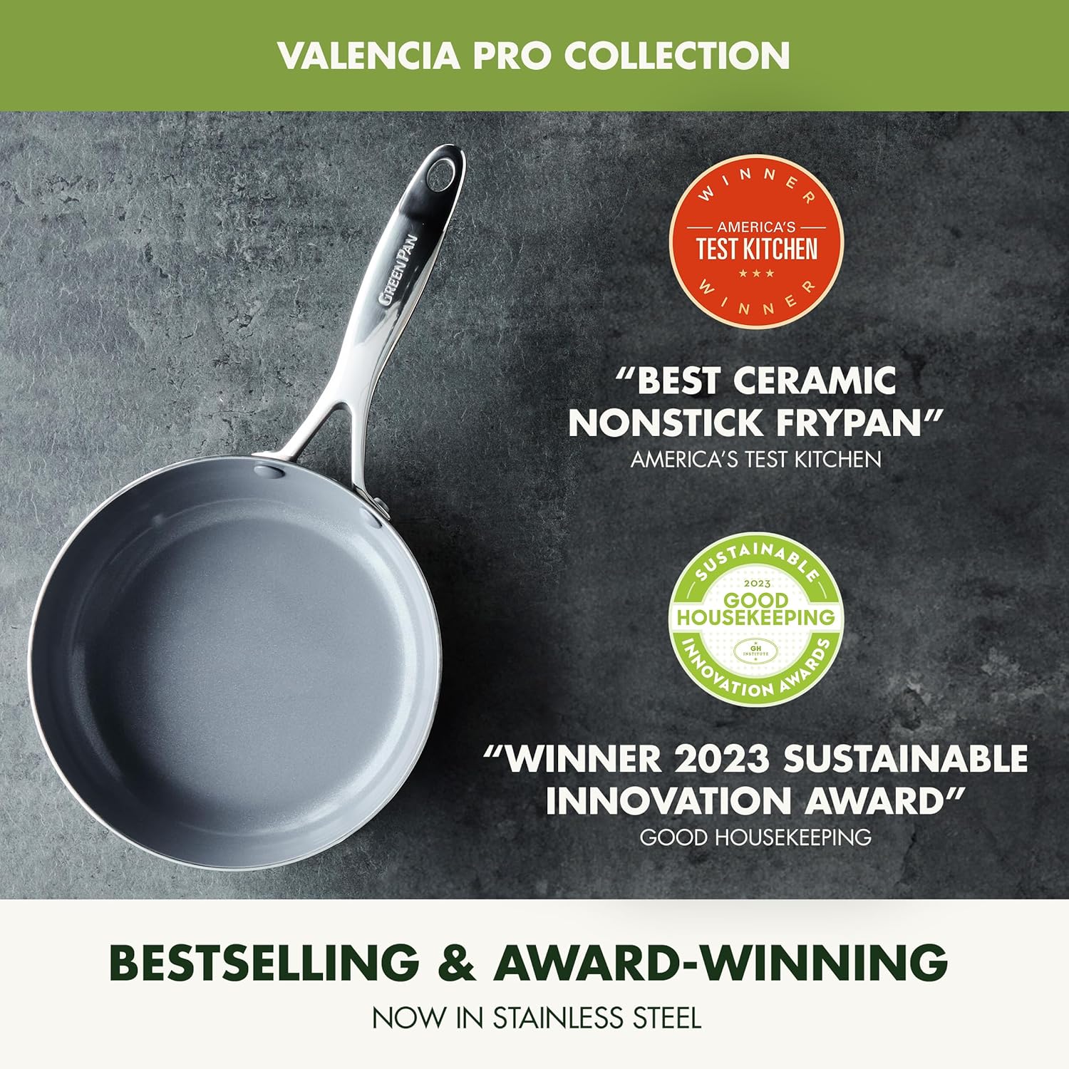 GreenPan Valencia Pro Stainless Steel 12” Frying Pan Skillet, Induction Suitable Mirrored Tri-Ply, Ceramic Nonstick PFAS-Free PFOA-Free, Multi Clad Cookware, Dishwasher Oven & Broiler Safe-3