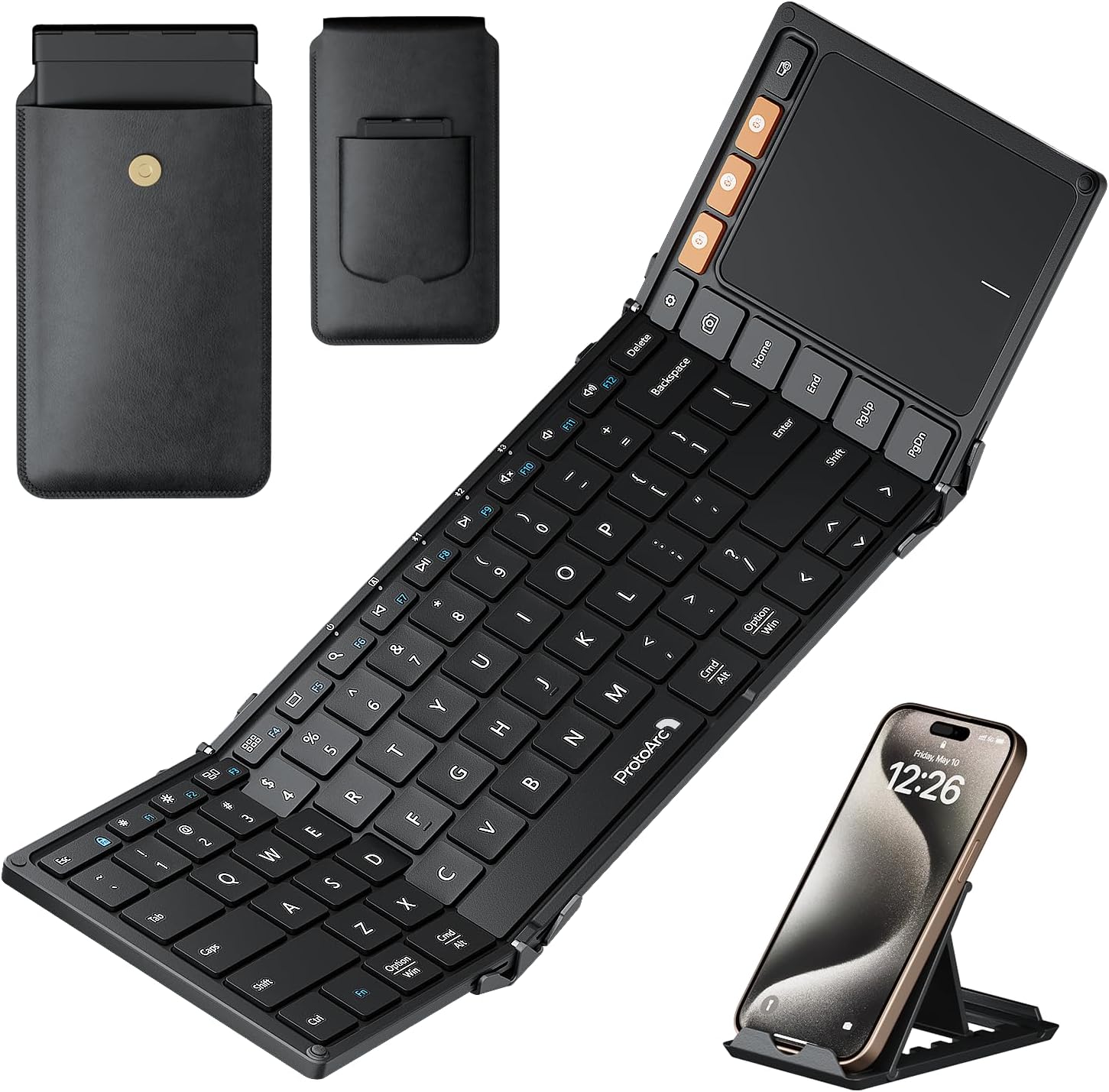 ProtoArc Foldable Keyboard with Touchpad, XK01 TP Folding Portable Keyboard, Full Size Keys, Large Trackpad Bluetooth Travel Keyboard for iPad, iPhone, Laptop PC Tablets -Black-0