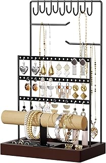 niffgaff Jewelry Holder Earring Display Stand: Jewelry Organizer Stand Earring Display Bulk Earring Storage Bracelet Organizer Wooden Base