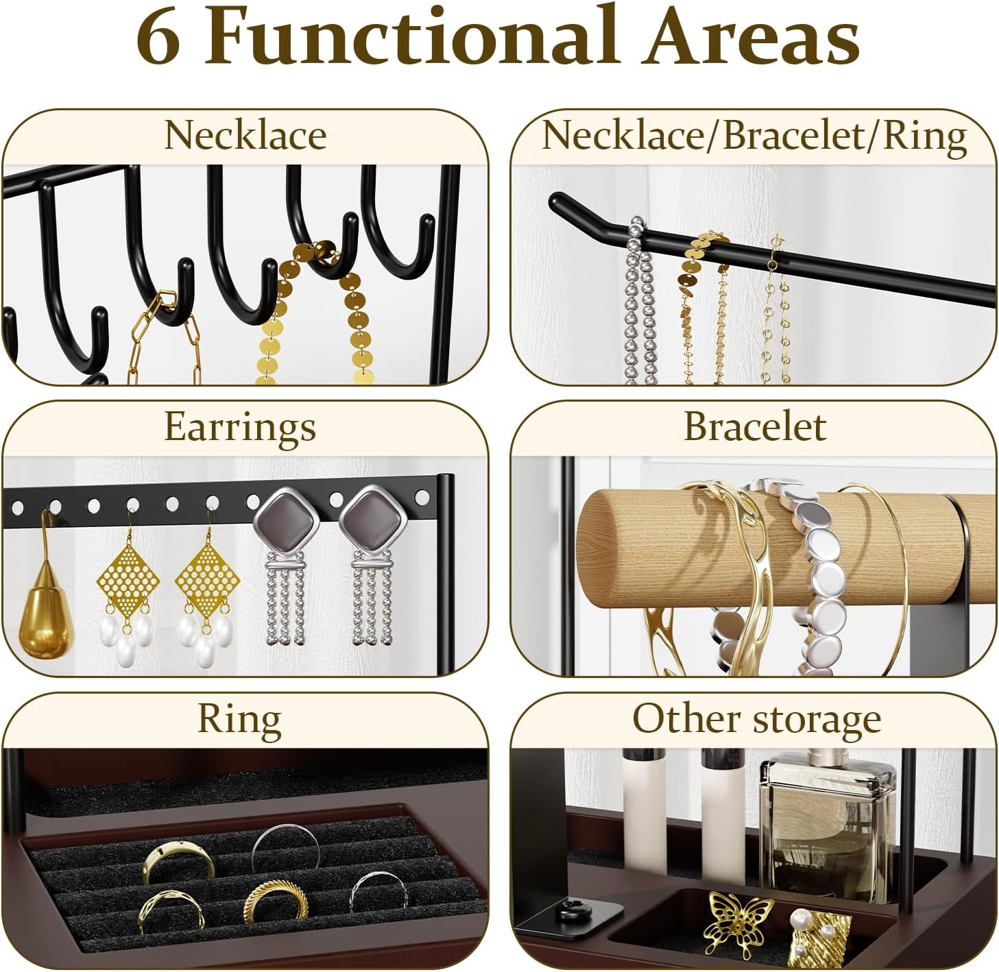 niffgaff Jewelry Holder Earring Display Stand: Jewelry Organizer Stand Earring Display Bulk Earring Storage Bracelet Organizer Wooden Base-3