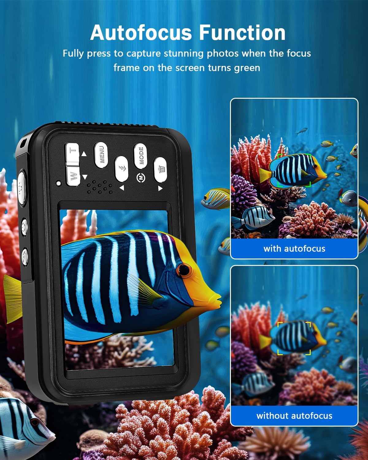 Underwater Camera, 4K Waterproof Camera, 48MP Autofocus Selfie Dual Screens 11FT Underwater Camera for Snorkeling Waterproof Compact Portable Digital Camera, 2 Batteries-3