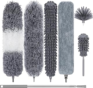 Dusters for Cleaning, 7Pcs Microfiber Duster with Extension Pole Up to 100Inches, Machine Washable Ceiling Fan Cleaner Duster for Cleaning Cobweb, Blinds, Furniture