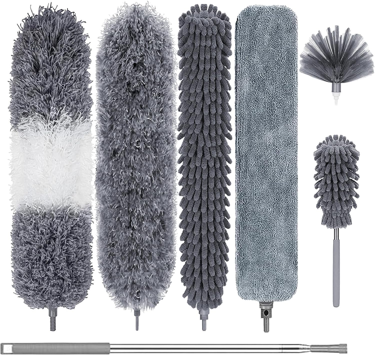 Dusters for Cleaning, 7Pcs Microfiber Duster with Extension Pole Up to 100Inches, Machine Washable Ceiling Fan Cleaner Duster for Cleaning Cobweb, Blinds, Furniture-0