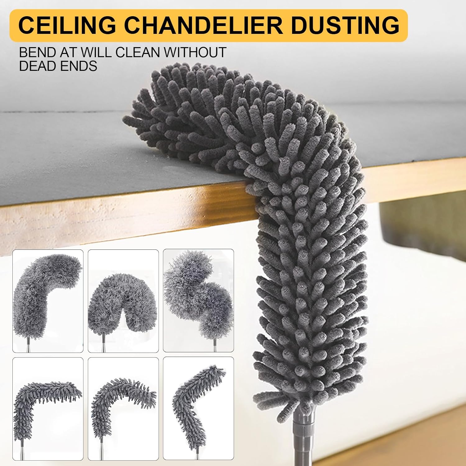 Dusters for Cleaning, 7Pcs Microfiber Duster with Extension Pole Up to 100Inches, Machine Washable Ceiling Fan Cleaner Duster for Cleaning Cobweb, Blinds, Furniture-3