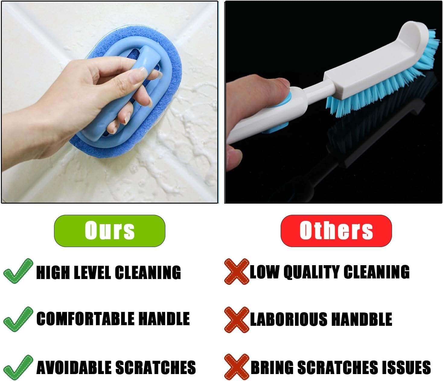 2-Piece Cleaning Brush for Bathroom Kitchen Bathtube Toilet All Purpose Sponge Brush with Ergonomic Handle-3