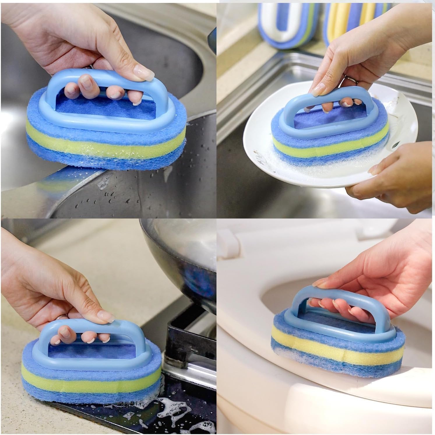 2-Piece Cleaning Brush for Bathroom Kitchen Bathtube Toilet All Purpose Sponge Brush with Ergonomic Handle-4