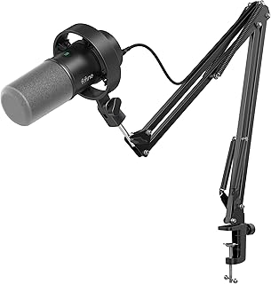 FIFINE K688 Podcast Microphone Kit, USB/XLR Dynamic Microphone with Boom Arm for PC/XLR Mixer, Gaming Mic with Mute Button, Headphone Jack for Vocal, Voice-Over, Streaming, Music Recording -K688CT