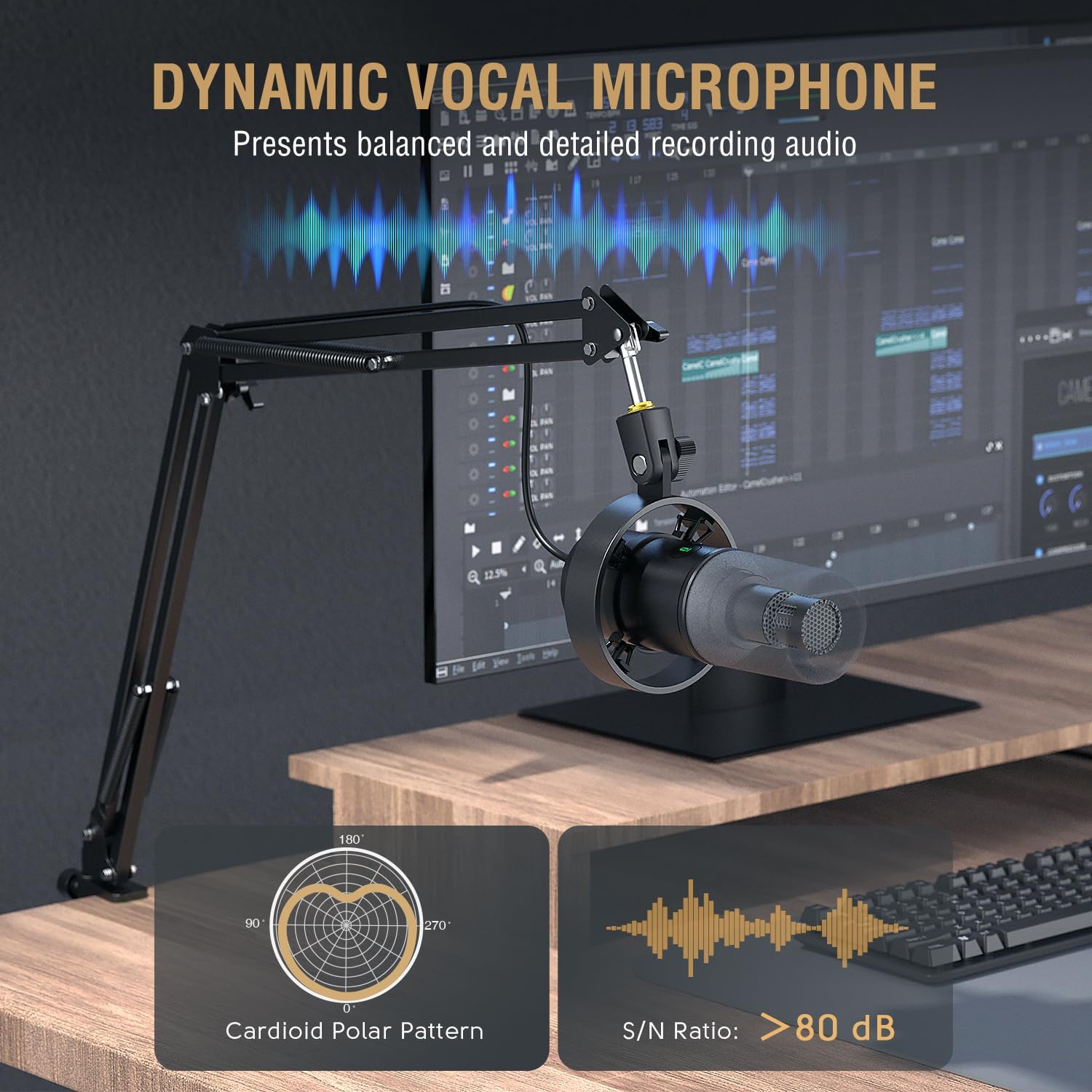 FIFINE K688 Podcast Microphone Kit, USB/XLR Dynamic Microphone with Boom Arm for PC/XLR Mixer, Gaming Mic with Mute Button, Headphone Jack for Vocal, Voice-Over, Streaming, Music Recording -K688CT-2