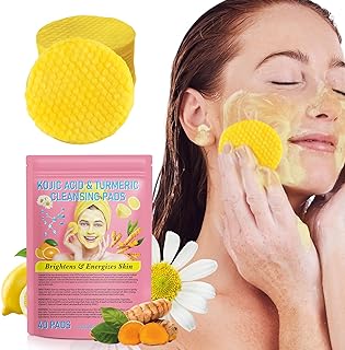 Turmeric Kojic Acid Pads,Turmeric Kojic Acid Cleansing Pads, Face Turmeric & Kojic Acid Pads, Turmeric Cleansing Pads for Dark Spots, Turmeric Pads Infused Foaming Exfoliating Pads- 40 Count