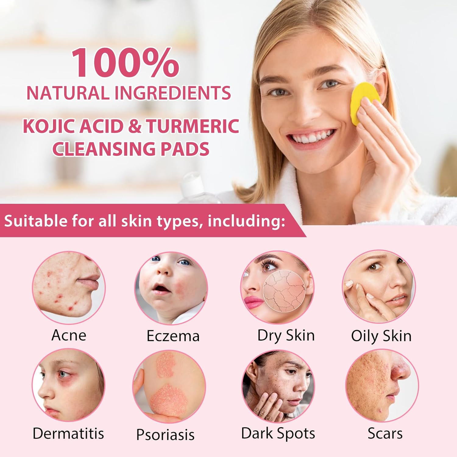 Turmeric Kojic Acid Pads,Turmeric Kojic Acid Cleansing Pads, Face Turmeric & Kojic Acid Pads, Turmeric Cleansing Pads for Dark Spots, Turmeric Pads Infused Foaming Exfoliating Pads- 40 Count-5