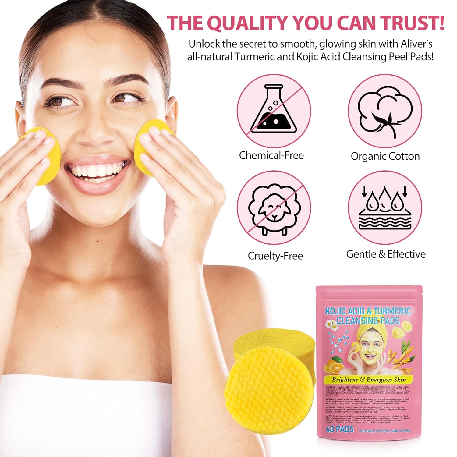 Turmeric Kojic Acid Pads,Turmeric Kojic Acid Cleansing Pads, Face Turmeric & Kojic Acid Pads, Turmeric Cleansing Pads for Dark Spots, Turmeric Pads Infused Foaming Exfoliating Pads- 40 Count-8