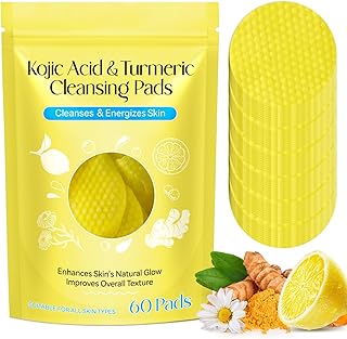 Turmeric Kojic Acid Cleansing Pads, Face Turmeric & Kojic Acid Pads with Vitamin B5, Vitamin C, Turmeric Cleansing Pads, Turmeric Pads Infused Foaming Exfoliating Pads- 60 Count