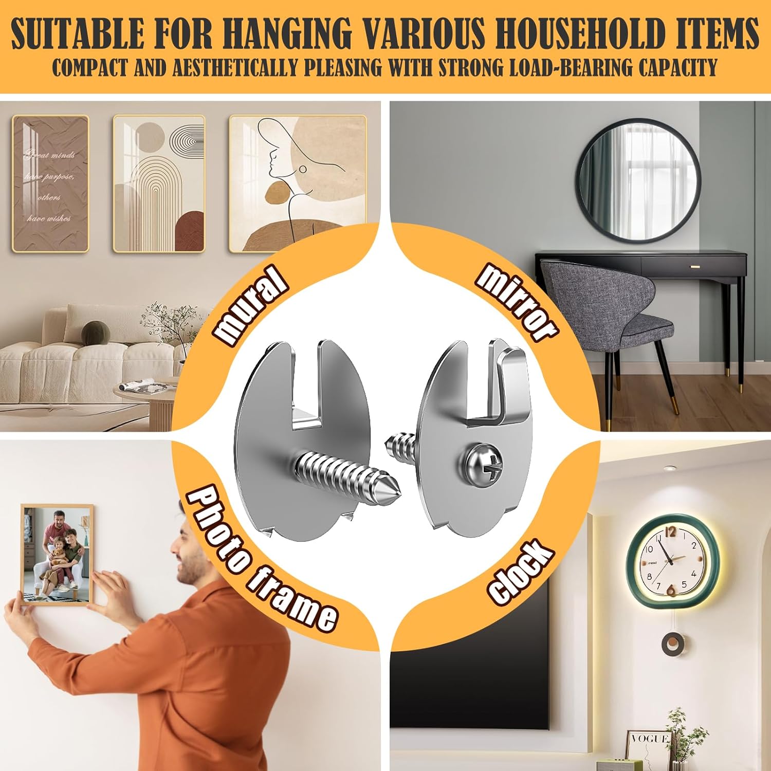 Picture Hanging Kit, 20lb, 30lb, and 50lb Picture Hangers, Metal Picture Hanging Hooks with Screws, on Drywall, Wooden Wall, 20 Packs-3