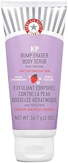 First Aid Beauty - KP Bump Eraser Body Scrub with 10% AHA, Keratosis Pilaris Exfoliating Skin Cleanser with 10% Lactic Acids Glycolic, Pumice & Bisabolol, Reduces Bumps, Strawberry Scent, 2 oz