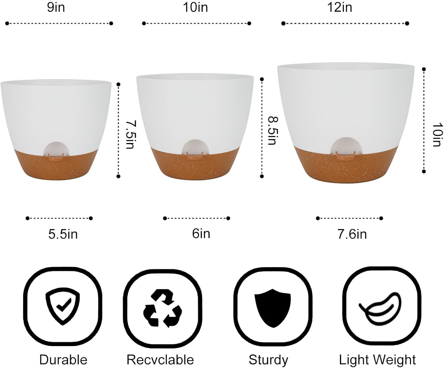 DIDROOM Self Watering Plant Pots for Indoor Plants, Set of 3 (12/10/9 inch) Plastic Plant Pots with Drainage Hole Reservoir, Indoor Outdoor Round Garden Flowers Plant Pot-1