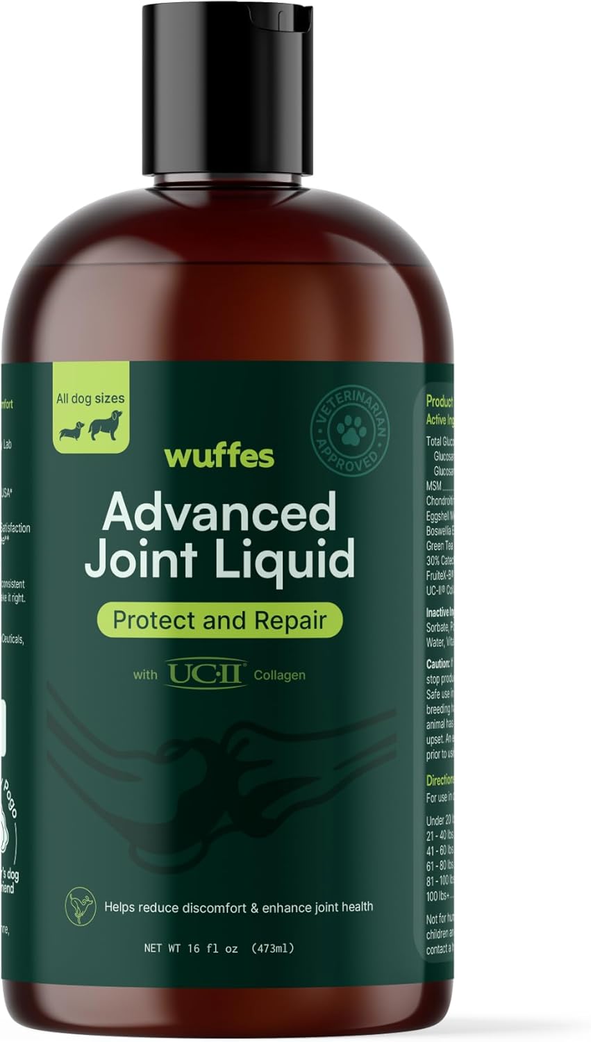 Wuffes Advanced Joint Liquid for Dogs - Hip & Joint Support Supplement with Glucosamine, Chondroitin, UC-II® Collagen, and MSM, for Small & Large Breeds - 16 Oz-0