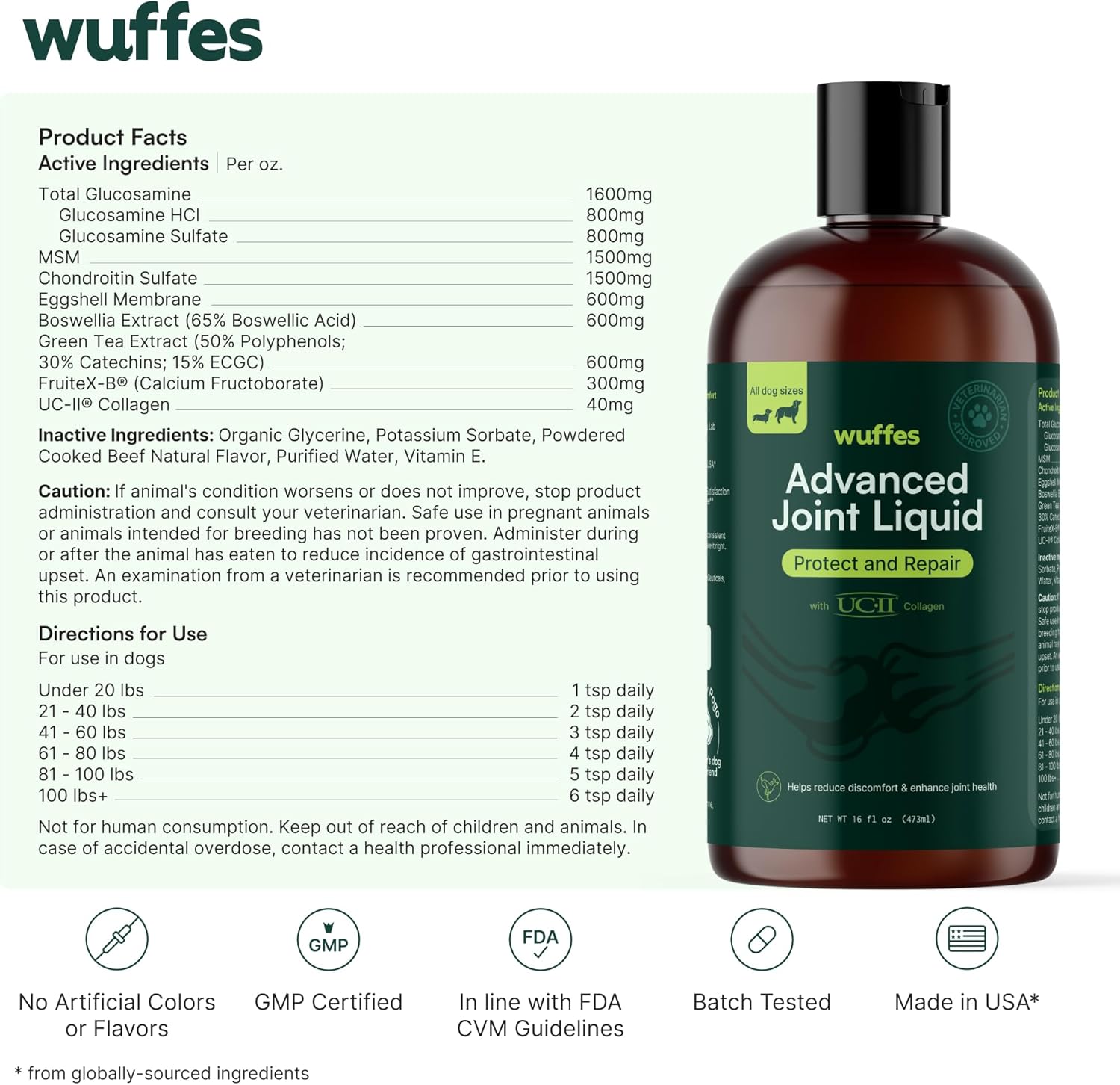 Wuffes Advanced Joint Liquid for Dogs - Hip & Joint Support Supplement with Glucosamine, Chondroitin, UC-II® Collagen, and MSM, for Small & Large Breeds - 16 Oz-1