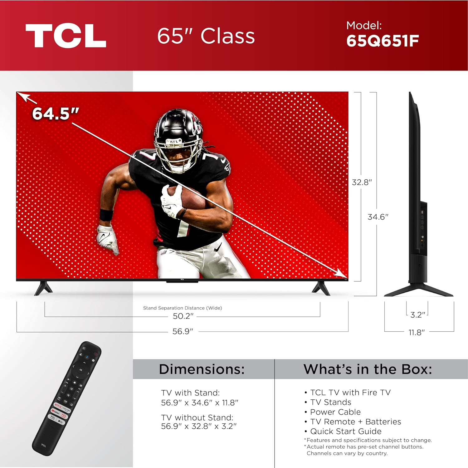 TCL 65-Inch Class Q65 QLED 4K Smart TV with Fire TV (65Q651F, 2024 Model), Dolby Vision, HDR PRO+, Dolby Atmos, Alexa Built-in with Voice Remote, Apple AirPlay 2 Compatibility, Streaming Television-1