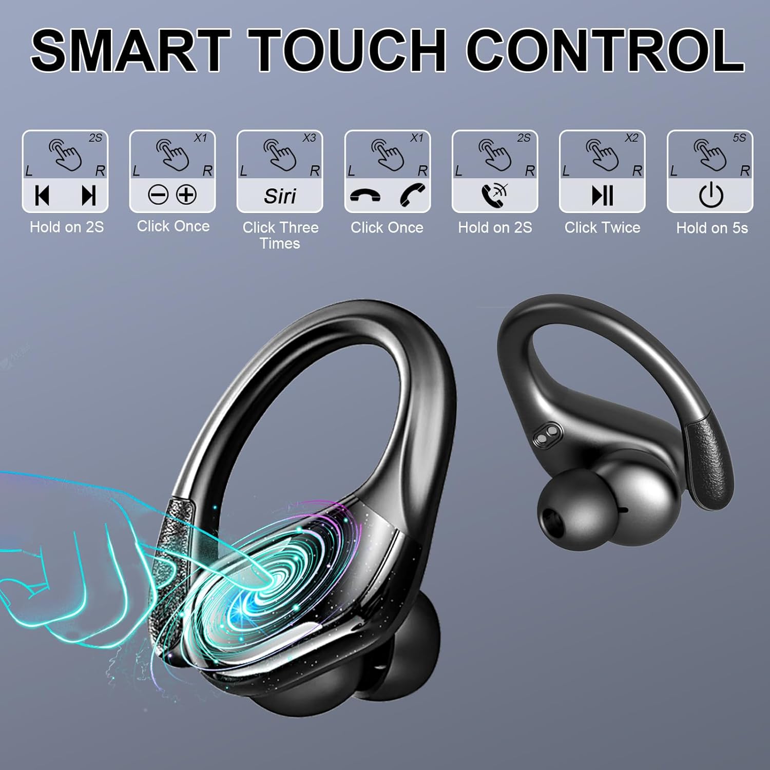 Wireless Earbuds Sport, Bluetooth 5.4 Headphones 2024 Bluetooth Earbuds with 75Hrs Stereo, 4 ENC Mic, Over-Ear Buds with Earhooks Noise Canceling Earphones , IP7 Waterproof Headset for Workout/Running-6