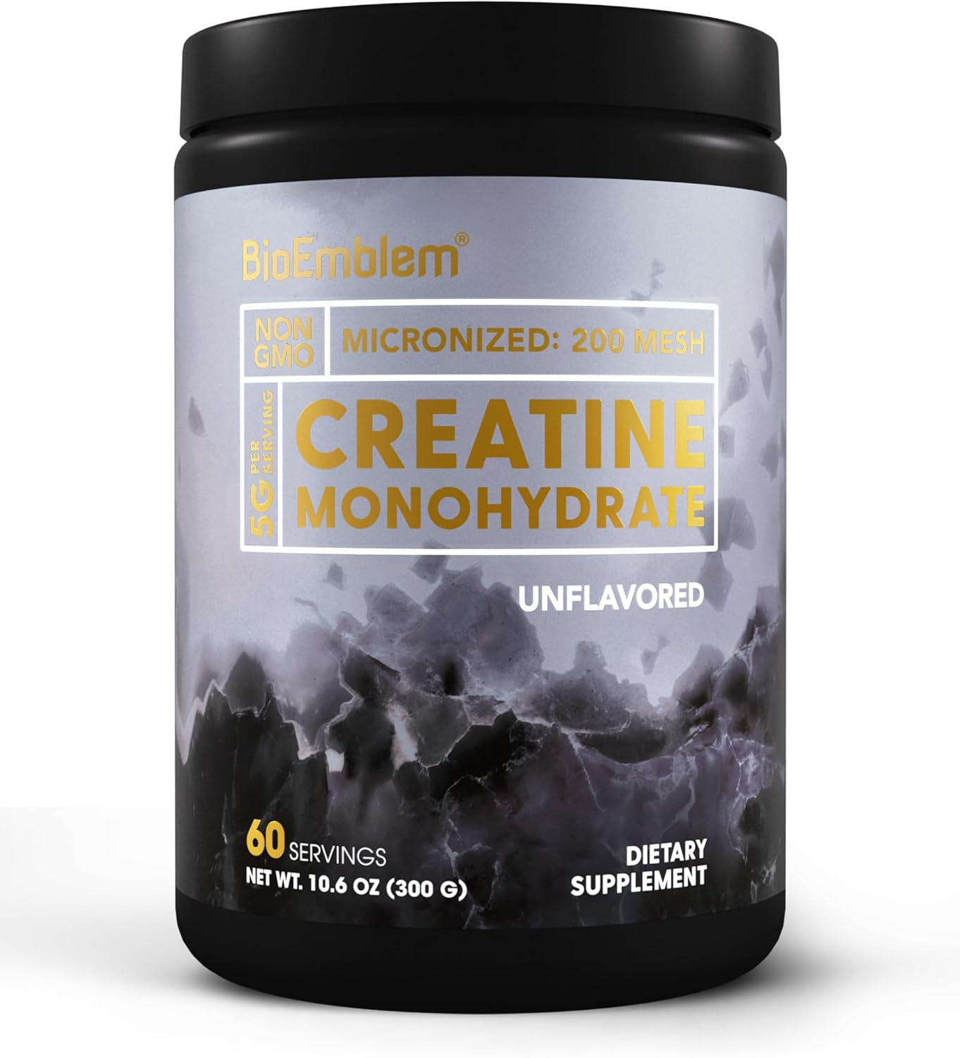 BioEmblem Creatine Monohydrate Powder - Unflavored Micronized Creatine Easily Mixes - Muscle Strength, Workout Recovery, Exercise Performance - 300g Creatine Supplement - Non-GMO, Vegan- 60 Servings-0