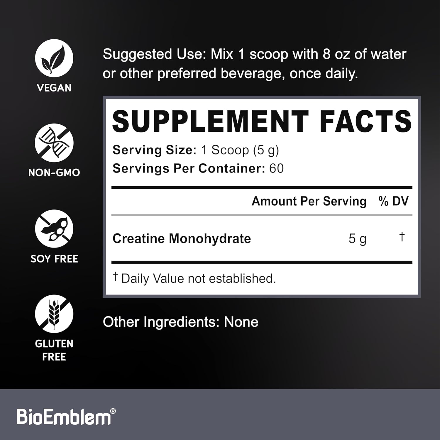 BioEmblem Creatine Monohydrate Powder - Unflavored Micronized Creatine Easily Mixes - Muscle Strength, Workout Recovery, Exercise Performance - 300g Creatine Supplement - Non-GMO, Vegan- 60 Servings-4