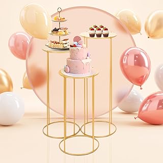 ybaymy 3PCS Metal Flower Stand for Parties, Gold Metal Plant Round Cylinder Stands for Party Flowers, Display Columns Pedestal Stand Cylinder Tables for Vases Birthday Party Backdrop Decorations