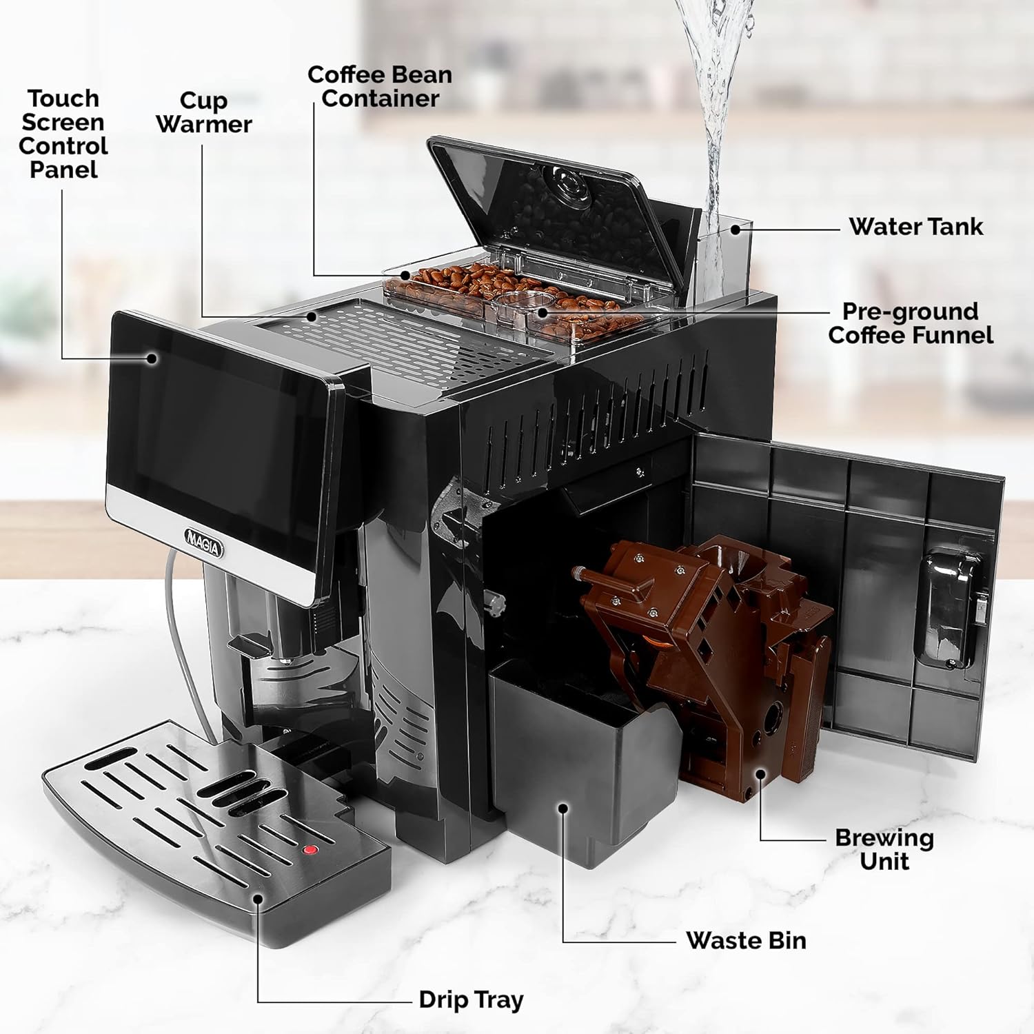 Zulay Magia Fully Automatic Espresso Machine With Grinder - 19 Customizable Coffee Options - Auto-Cleaning For Easy Maintenance - Milk-Foam System For Latte, Cappuccino, Macchiato - New Silver-7