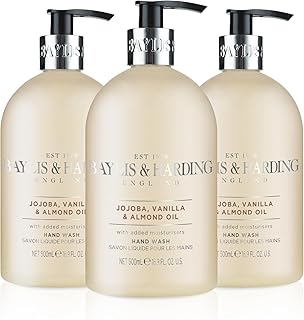 Baylis & Harding Liquid Hand Soap Wash with Dispenser, Jojoba, Vanilla & Almond Oil, 16.9oz/500ml (3-Pack)