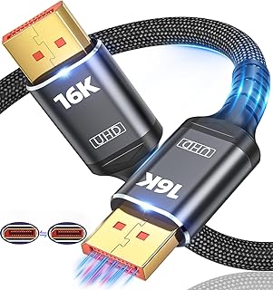 16K Displayport Cable 2.1, [VESA Certified] DP 2.1 Cable 6.6FT-2M, 16K@60Hz, 8K@120Hz, 4K@240Hz 165Hz 144Hz, Support 80Gbps HDR, HDCP DSC 1.2a, Compatible FreeSync G-Sync Gaming Monitor 4090 7900xtx