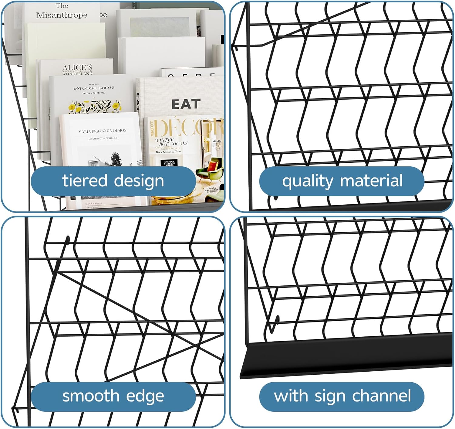 6-Tier 30" Wide Metal Magazine Holders,Wire Countertop Rack with Sign Channel,Retail Book Brochure Magazine Display Stand Literature Greeting CD Card Rack for Book Signing,Vendor Booth-4