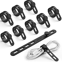 10Pack Silicone Cable Ties Cord Organizer Wrap - Lamicall [Reusable Washable] Wire Ties Management with Lock Buckle, Elastic Adjustable Charger Cable Strap Tie, Electrical Cord Keeper for Travel Home