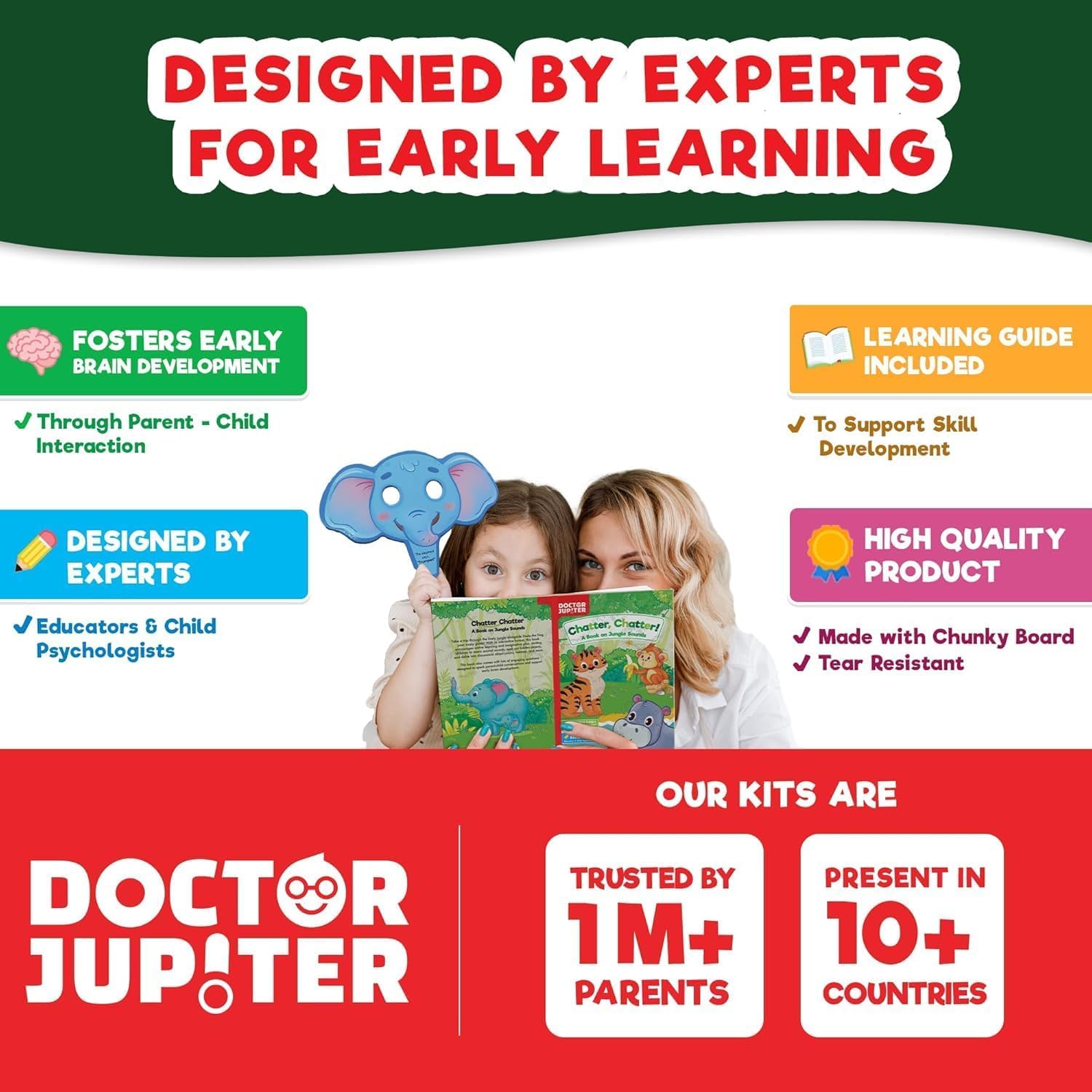 Doctor Jupiter My First Library Set for 1-2-3 Year Old Boys & Girls | Birthday Gifts for Toddler Ages 1+| Children Learning Set of 3 Board Books & 10 Animal Masks-4