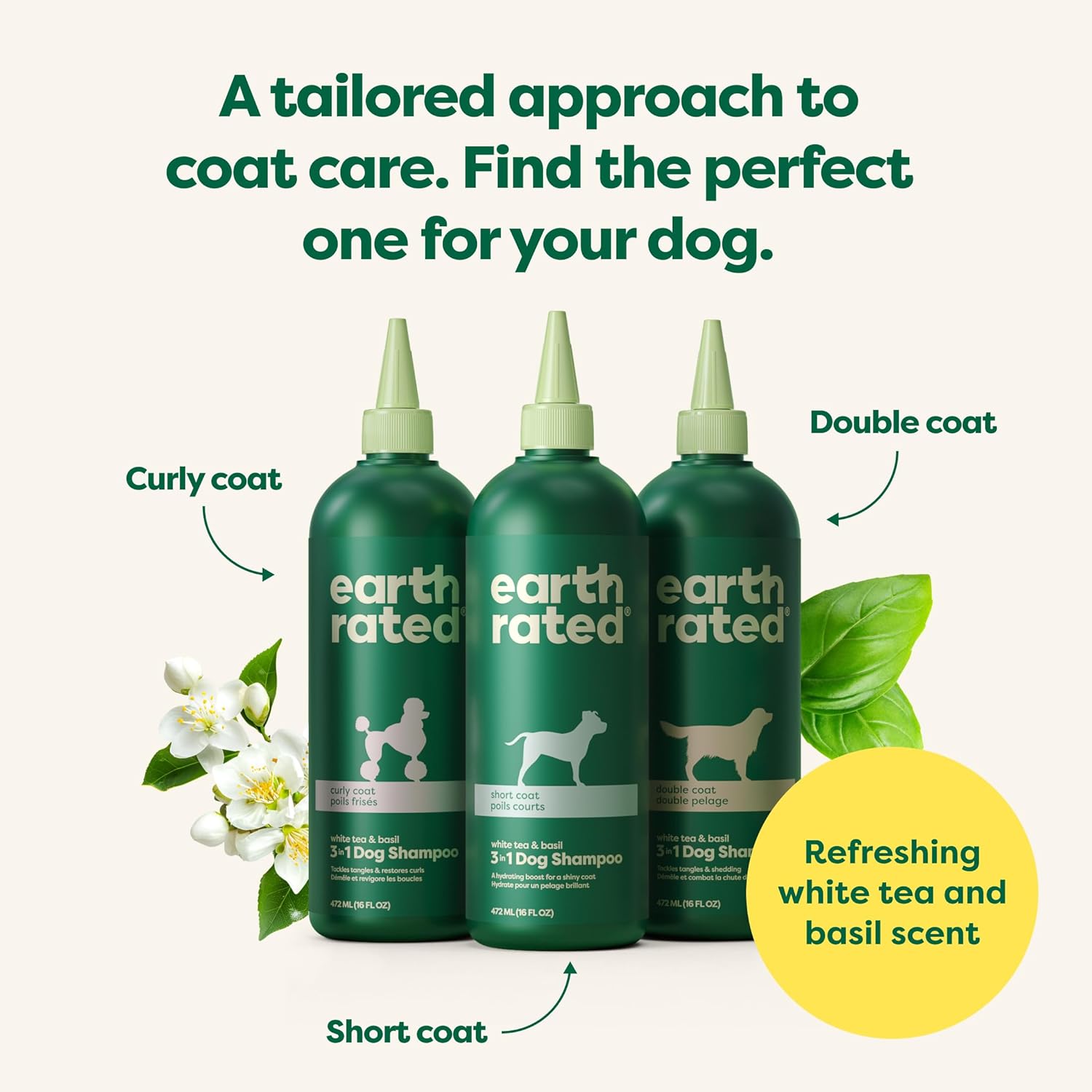 Earth Rated Coat-Specific 3-in-1 Double-Coated Dog Shampoo, Conditioner & Deodorizer, Formulated to Tackle Tangles and Shedding, Refreshing White Tea & Basil Scent, 16 oz.-5