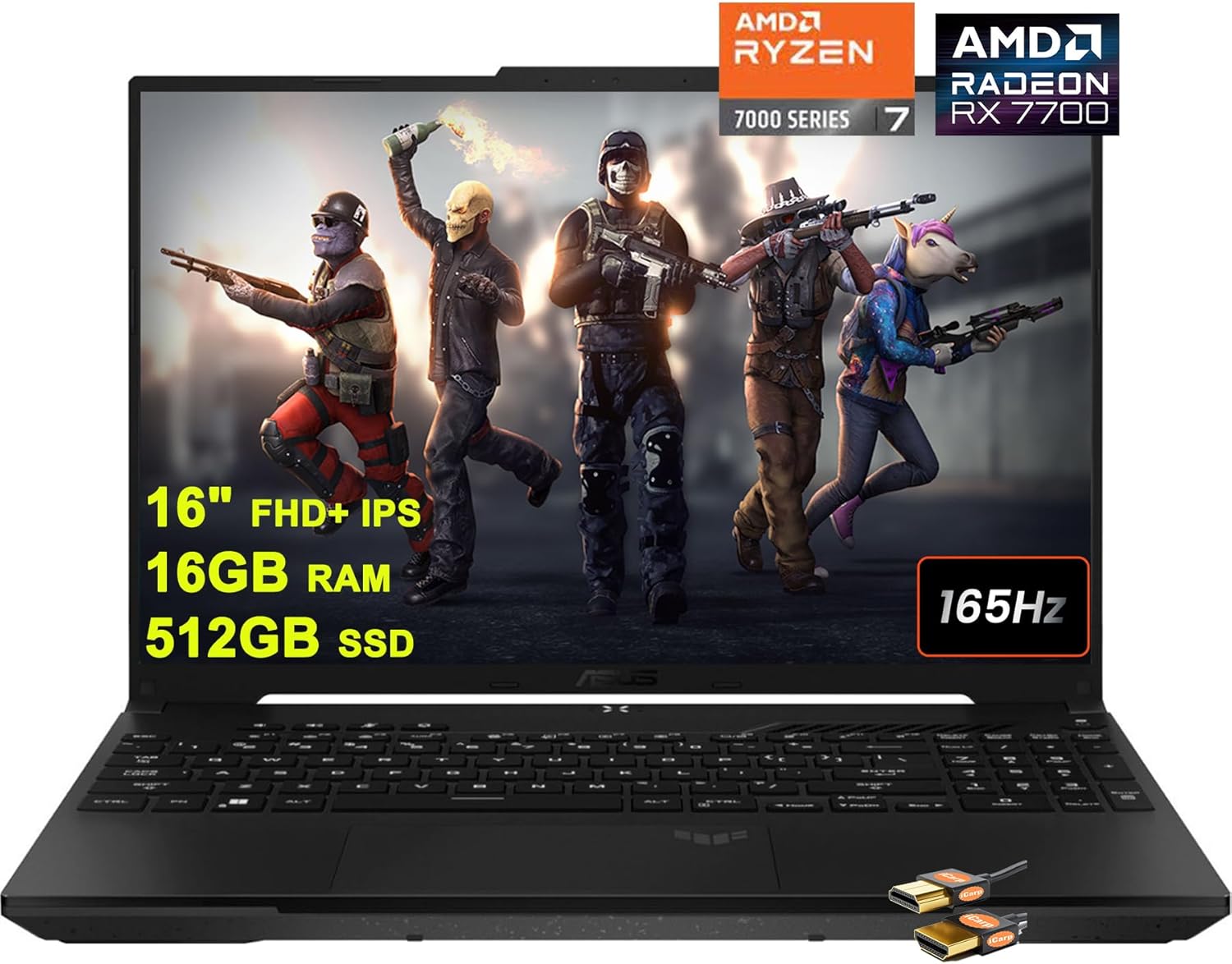 ASUS TUF Gaming A16 Laptop 16" FHD+ 165Hz 7ms 100% sRGB AMD Octa-core Ryzen 7 7735HS 16GB RAM 512GB SSD Radeon RX 7700S 8GB Graphic (>RTX4060) Backlit USB-C USB4 Fast Charging Win11 + HDMI Cable-0