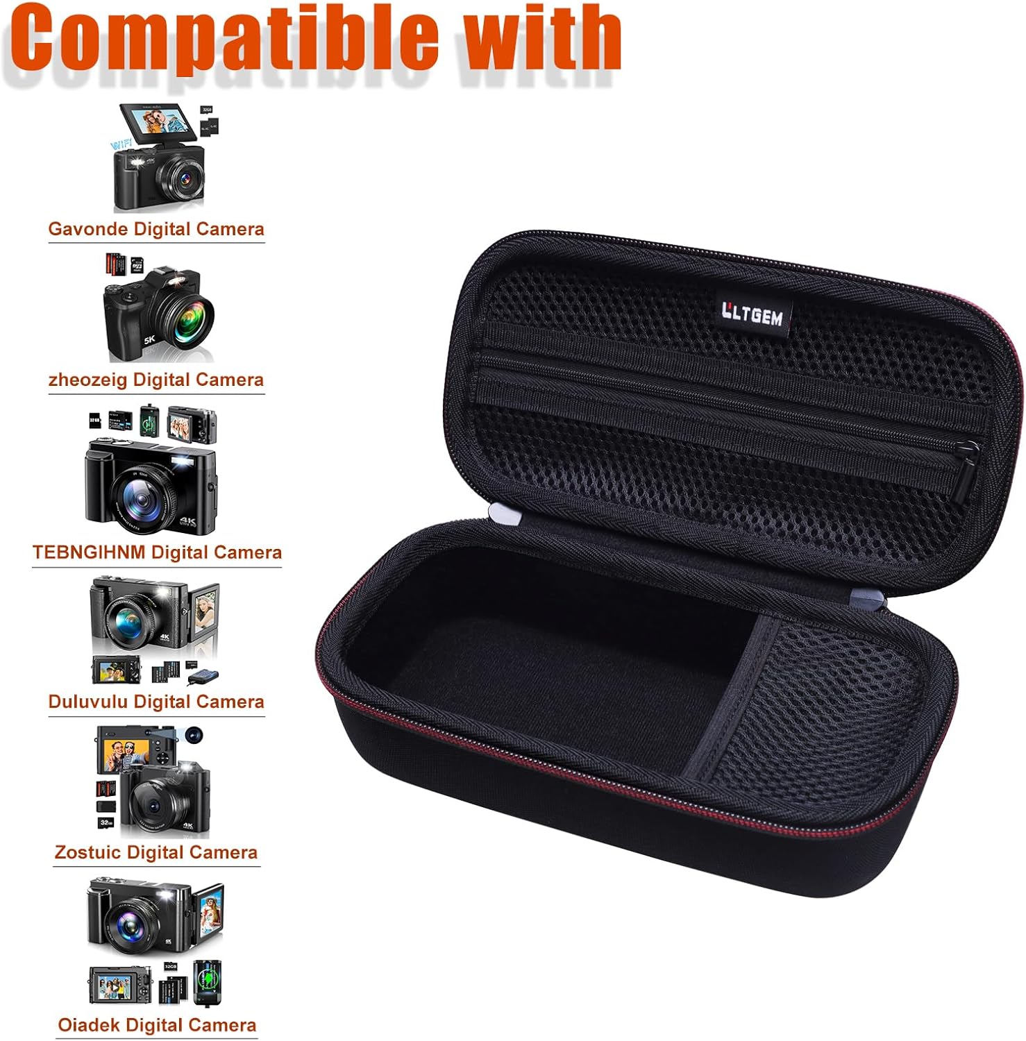 LTGEM Case Compatible with Gavonde/Duluvulu/Oiadek/AOREGRE/TEBNGIHNM/Zostuic/zheozeig 4K Digital Camera, Lens, Battery, Cable and Other Accessories with Shoulder Strap, Black-7