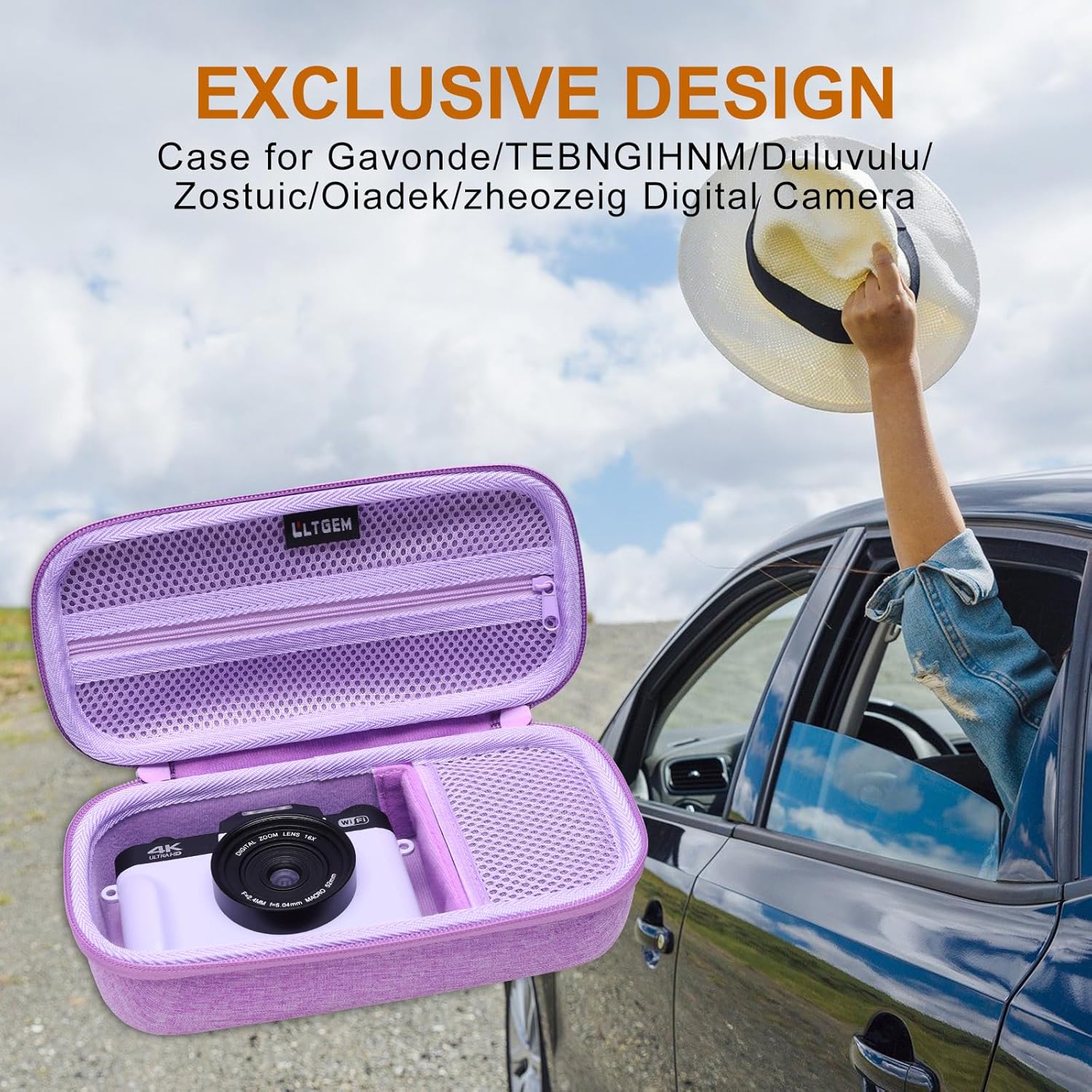 LTGEM Case Compatible with Gavonde/Duluvulu/Oiadek/AOREGRE/TEBNGIHNM/Zostuic/zheozeig 4K Digital Camera, Lens, Battery, Cable and Other Accessories with Shoulder Strap, Purple-6