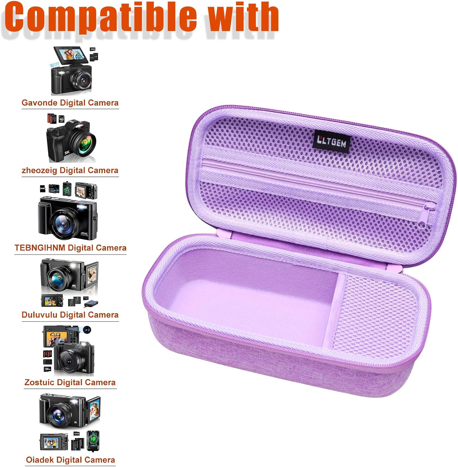 LTGEM Case Compatible with Gavonde/Duluvulu/Oiadek/AOREGRE/TEBNGIHNM/Zostuic/zheozeig 4K Digital Camera, Lens, Battery, Cable and Other Accessories with Shoulder Strap, Purple-7