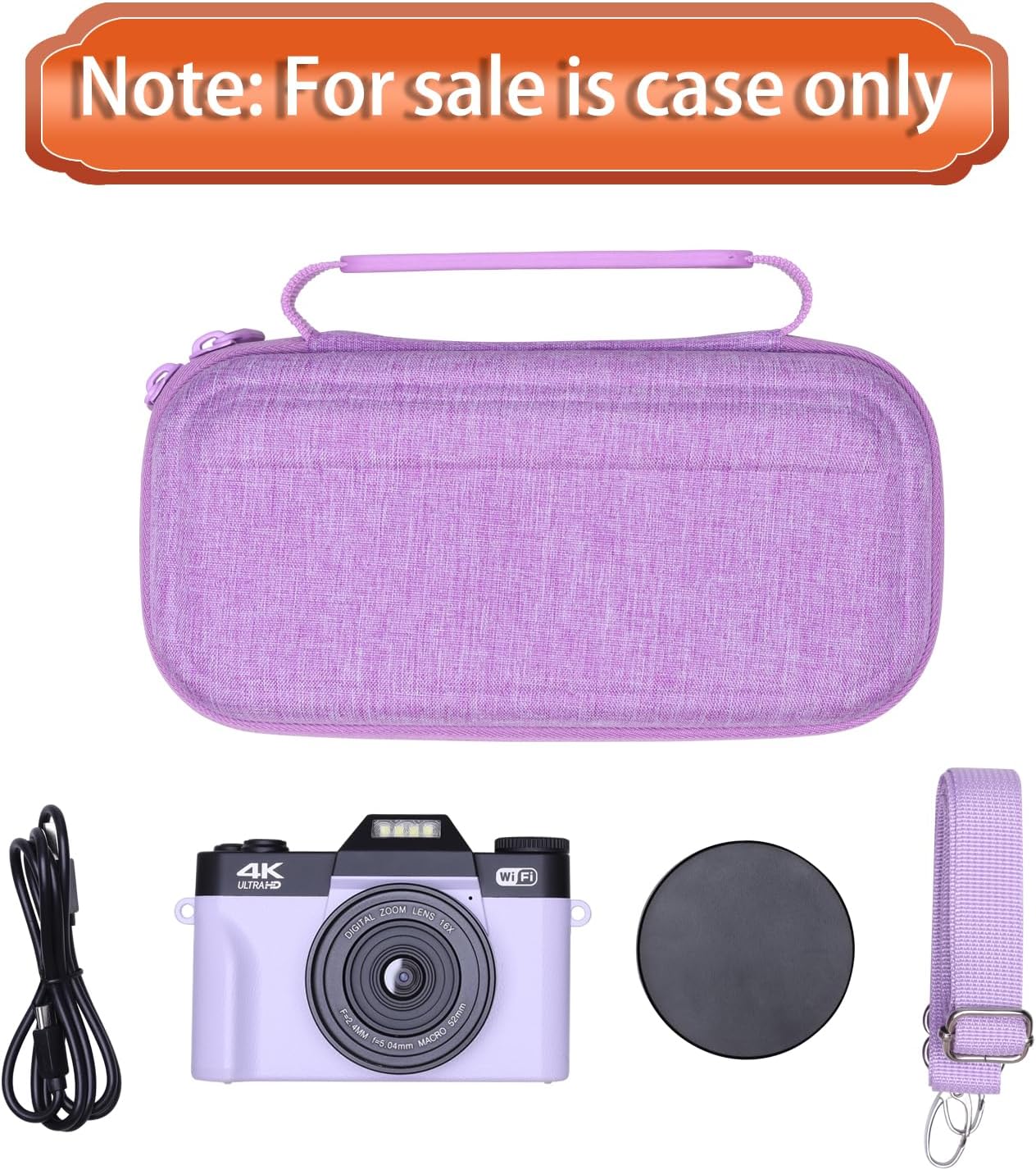 LTGEM Case Compatible with Gavonde/Duluvulu/Oiadek/AOREGRE/TEBNGIHNM/Zostuic/zheozeig 4K Digital Camera, Lens, Battery, Cable and Other Accessories with Shoulder Strap, Purple-8