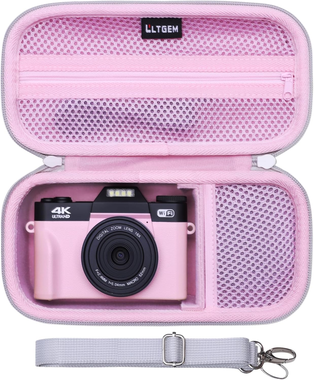 LTGEM Case Compatible with Gavonde/Duluvulu/Oiadek/AOREGRE/TEBNGIHNM/Zostuic/zheozeig 4K Digital Camera, Lens, Battery, Cable and Other Accessories with Shoulder Strap, Pink-0